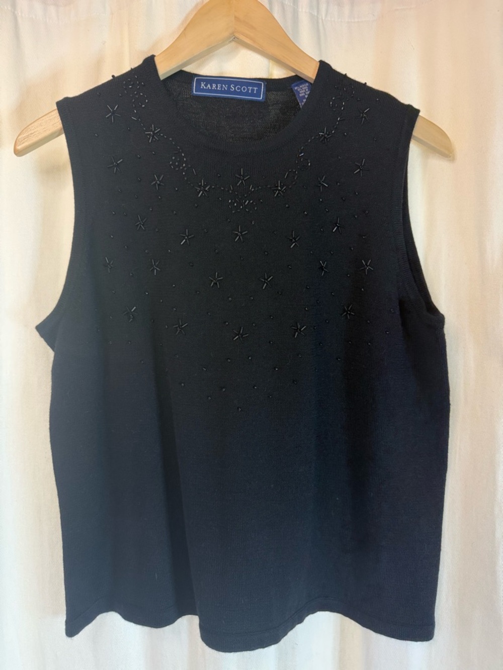 Karen Scott Black Beaded Sleeveless Knit Tank